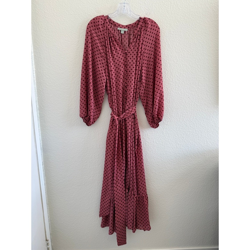 Ryegrass Pink and Burgundy Polka Dot Tie Button Front Maxi Dress XL